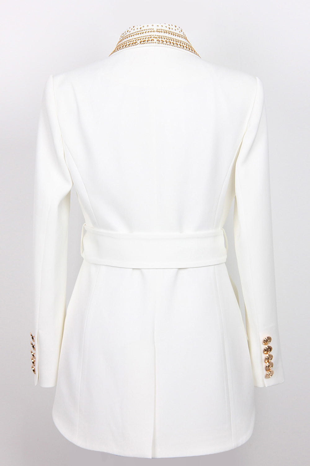 Damen Blazer Weiß Elegant mit Goldperlen Tailliert Polyester-1
