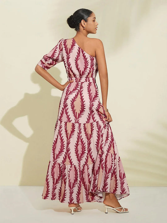 Damen Ein-Schulter Maxikleid Festlich Atmungsaktiver Stoff-3