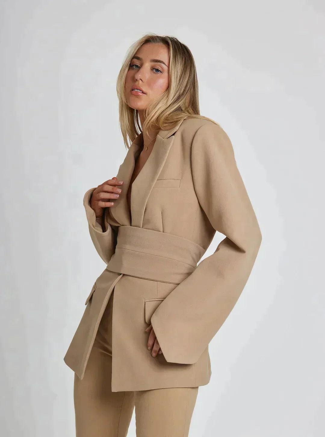 Variant image for Damen Blazer Schwarz Wickelstil mit Gürtel Elegante Passform Hochwertiger Stoff-8