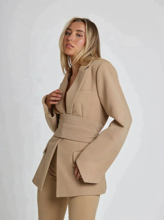 Variant image for Damen Blazer Schwarz Wickelstil mit Gürtel Elegante Passform Hochwertiger Stoff-8