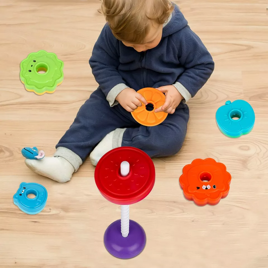 Bunter Stapelturm Holz für Kinder mit Rotierendem Design zur Förderung der Feinmotorik 2