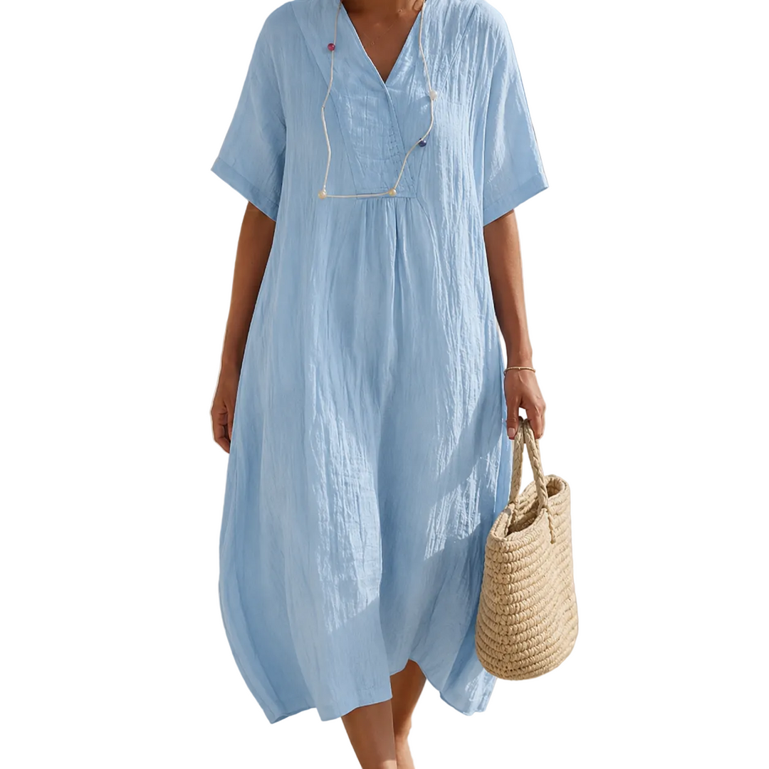 Damen A-Linie Kleid mit V-Ausschnitt für Sommerliche Anlässe 0