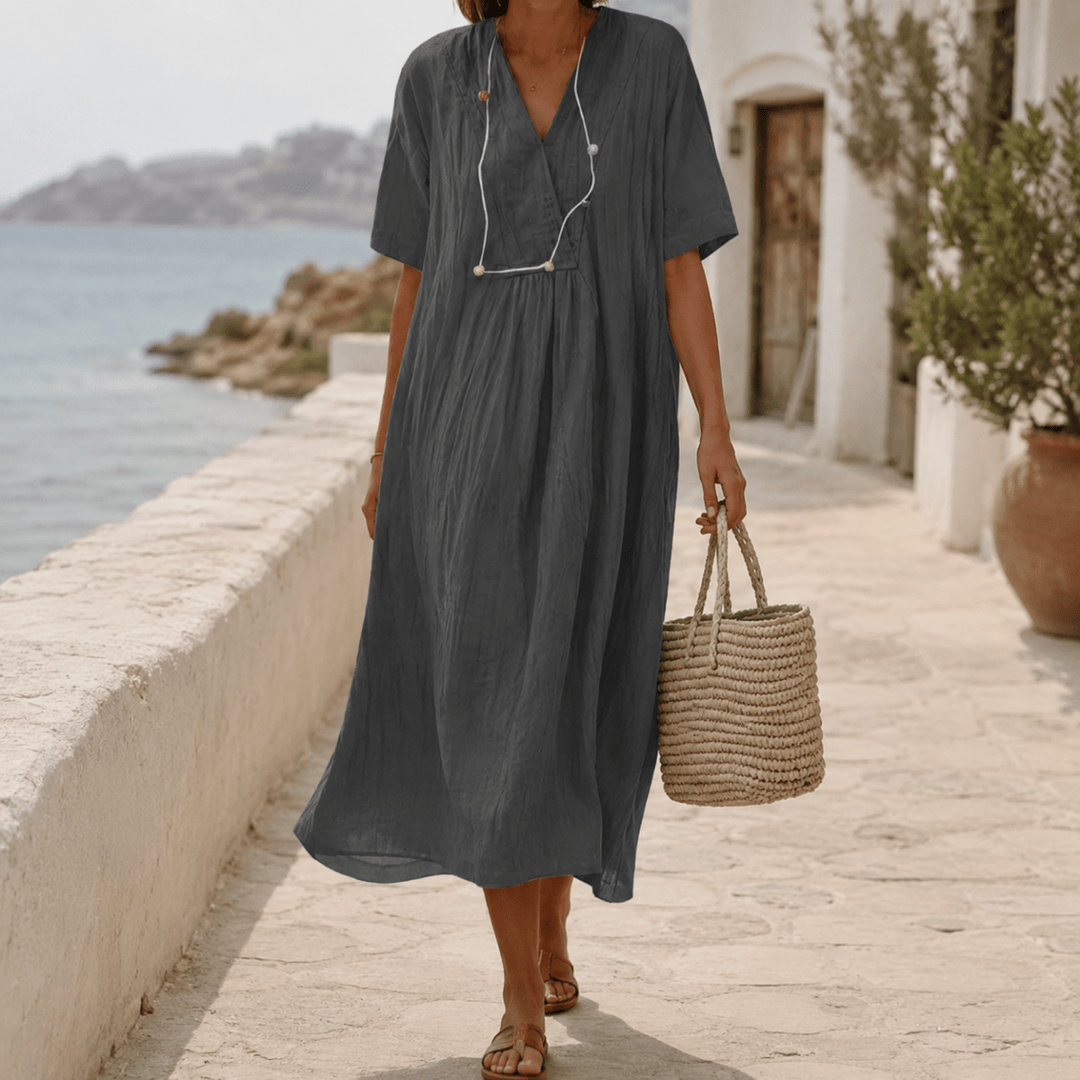 Damen A-Linie Kleid mit V-Ausschnitt für Sommerliche Anlässe 2