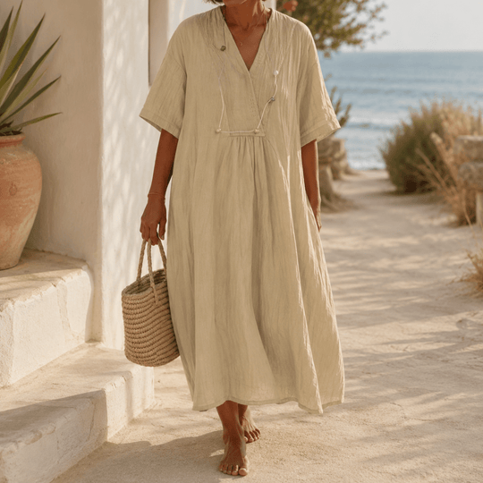 Damen A-Linie Kleid mit V-Ausschnitt für Sommerliche Anlässe 6