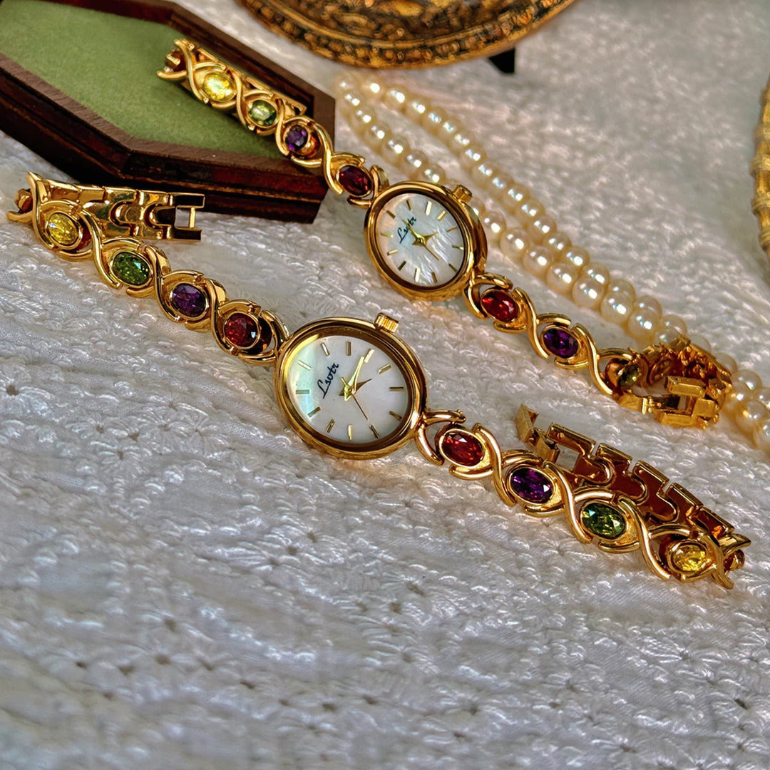 Damen Armbanduhr Oval mit Edelsteinakzenten 0