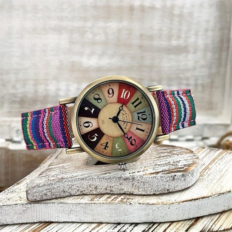 Damen Armbanduhr mit mehrfarbigem Regenbogenmuster 5