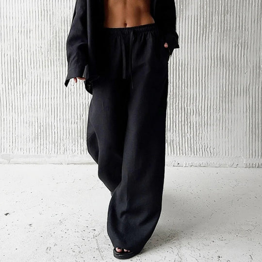 Damen Baggy-Hose Hohe Taille Baumwoll-Leinen-Stoffhose 3