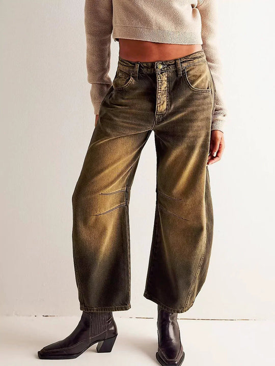 Damen Barrel Jeans Leopardenmuster Weit geschnitten 7