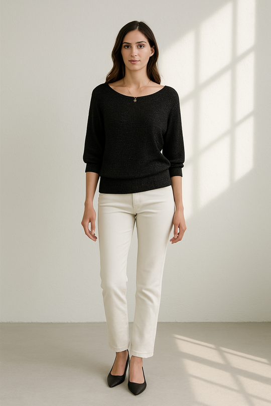 Damen Basic Pullover mit 3/4-Ärmeln und Rundhalsausschnitt 1