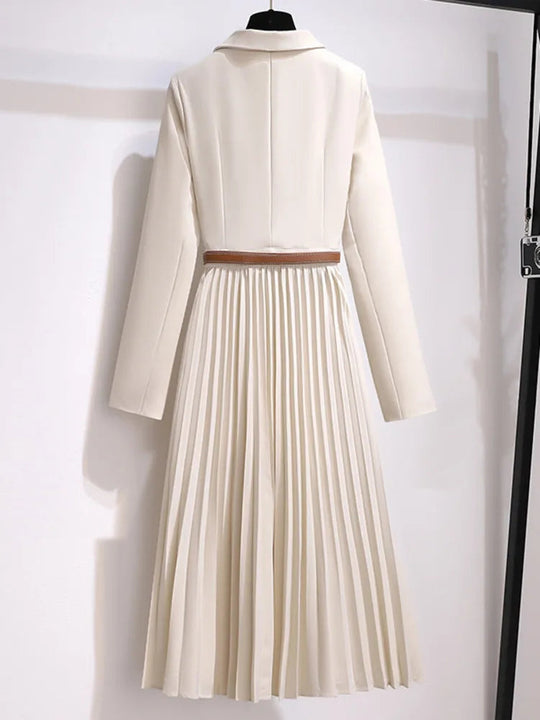 Damen Blazer Kleid mit Falten und Gürtel 2