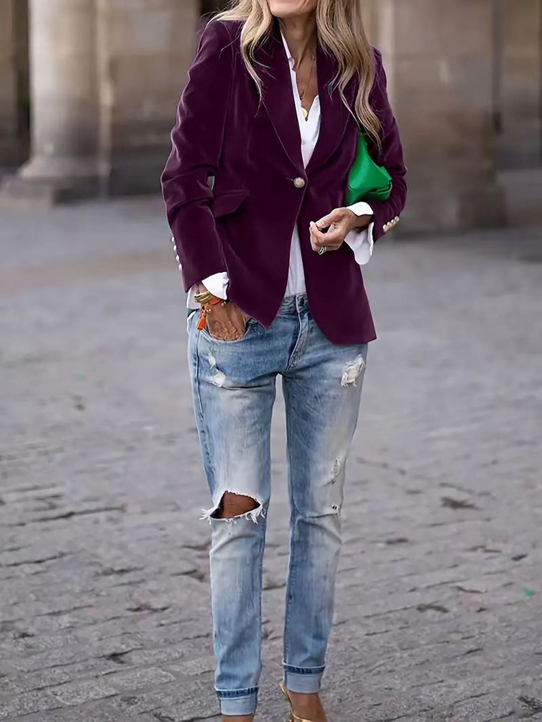 Damen Blazer Samt mit goldenen Knopfdetails 8