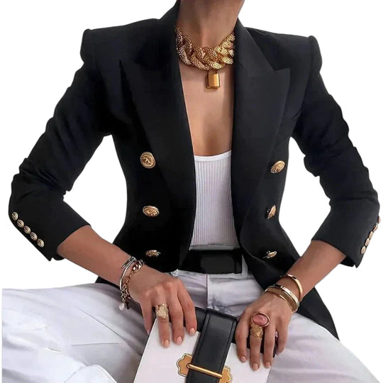 Damen Blazer Zweireihig Mit Goldenen Knöpfen, Taillierte Passform, Strukturierte Schultern 0