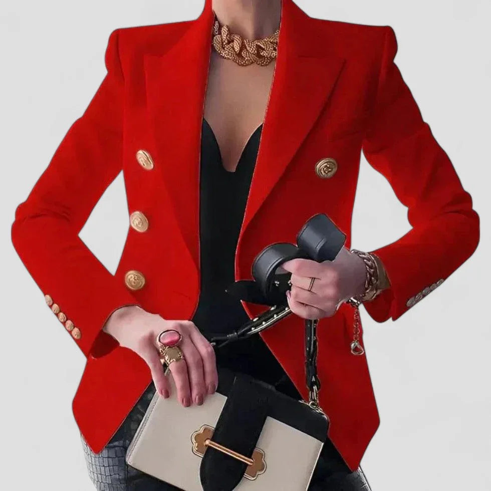 Damen Blazer Zweireihig Mit Goldenen Knöpfen, Taillierte Passform, Strukturierte Schultern 2