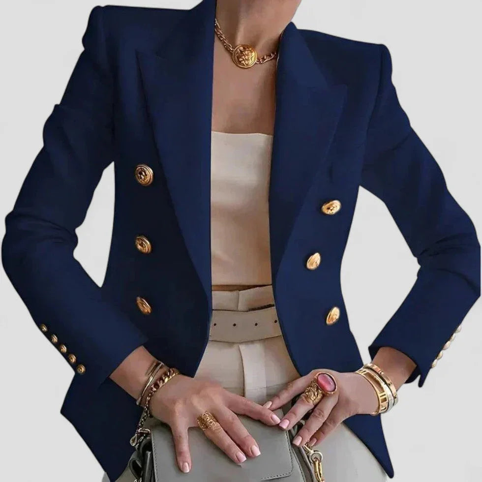Damen Blazer Zweireihig Mit Goldenen Knöpfen, Taillierte Passform, Strukturierte Schultern 3