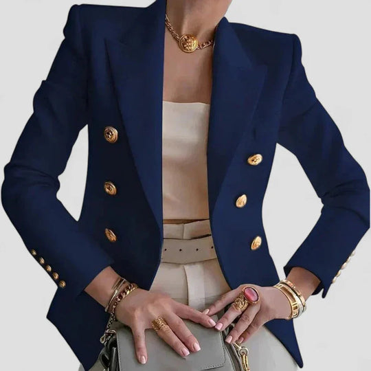 Damen Blazer Zweireihig Mit Goldenen Knöpfen, Taillierte Passform, Strukturierte Schultern 3
