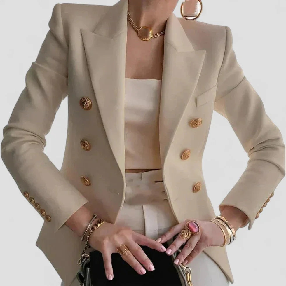 Damen Blazer Zweireihig Mit Goldenen Knöpfen, Taillierte Passform, Strukturierte Schultern 4