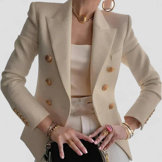 Damen Blazer Zweireihig Mit Goldenen Knöpfen, Taillierte Passform, Strukturierte Schultern 4