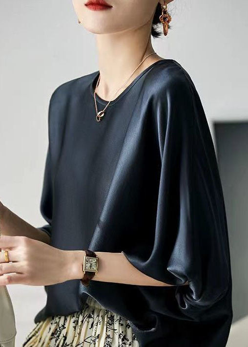 Damen Bluse Oversize mit O-Ausschnitt und Fledermausärmeln 2