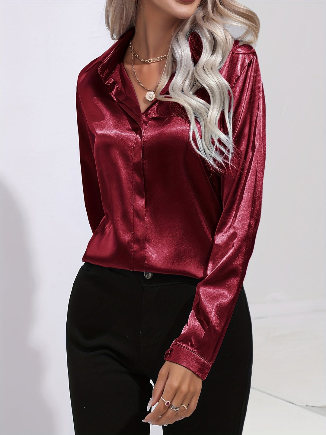 Damen Bluse Satin Chic Herbststil 8