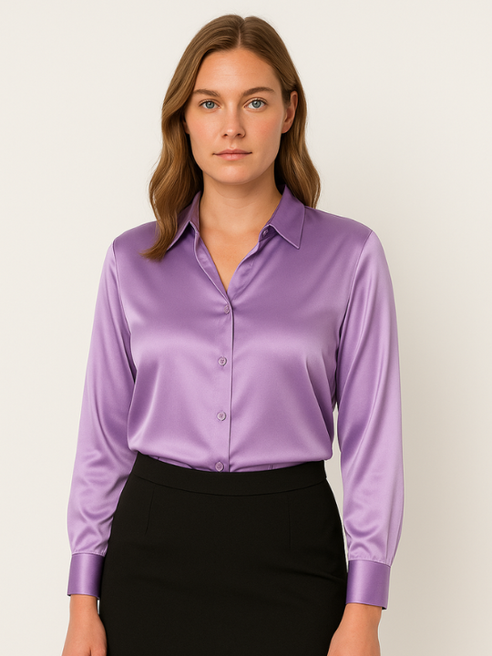 Damen Bluse Satin Knopfverschluss Elegant 6
