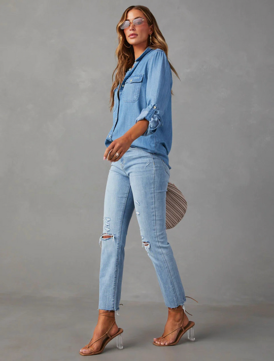Damen Bluse mit Knöpfen Langarm Baumwollmischung 3