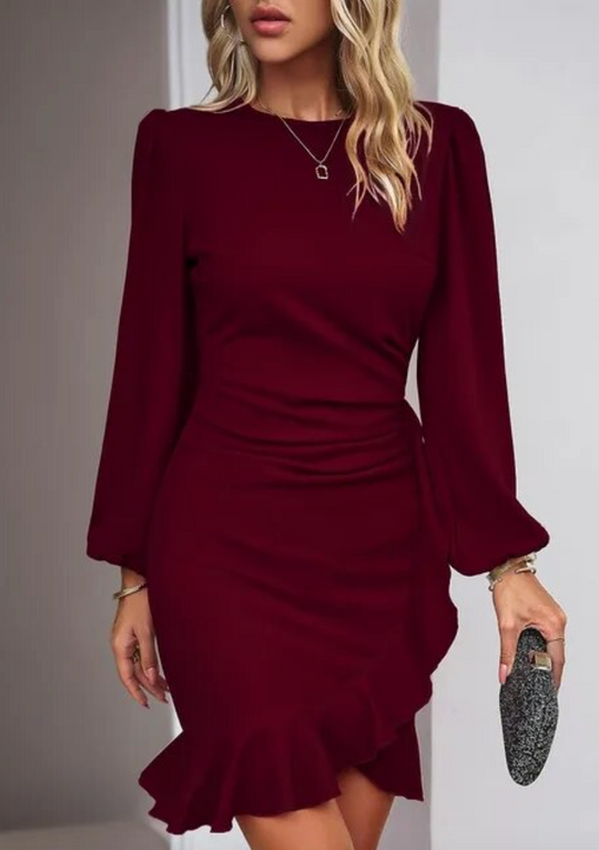 Damen Bodycon Kleid mit Rüschen und langen Ärmeln 5