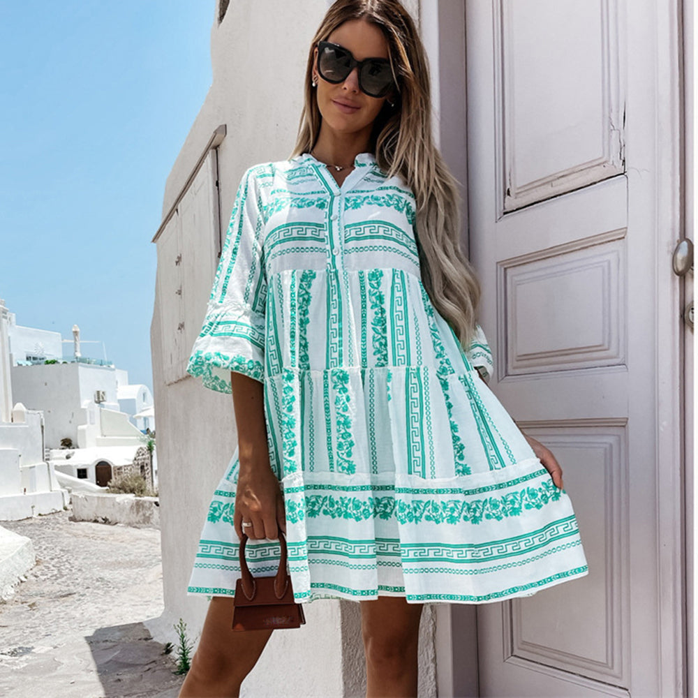 Damen Boho Kleid Luftig mit Verspieltem Muster 1