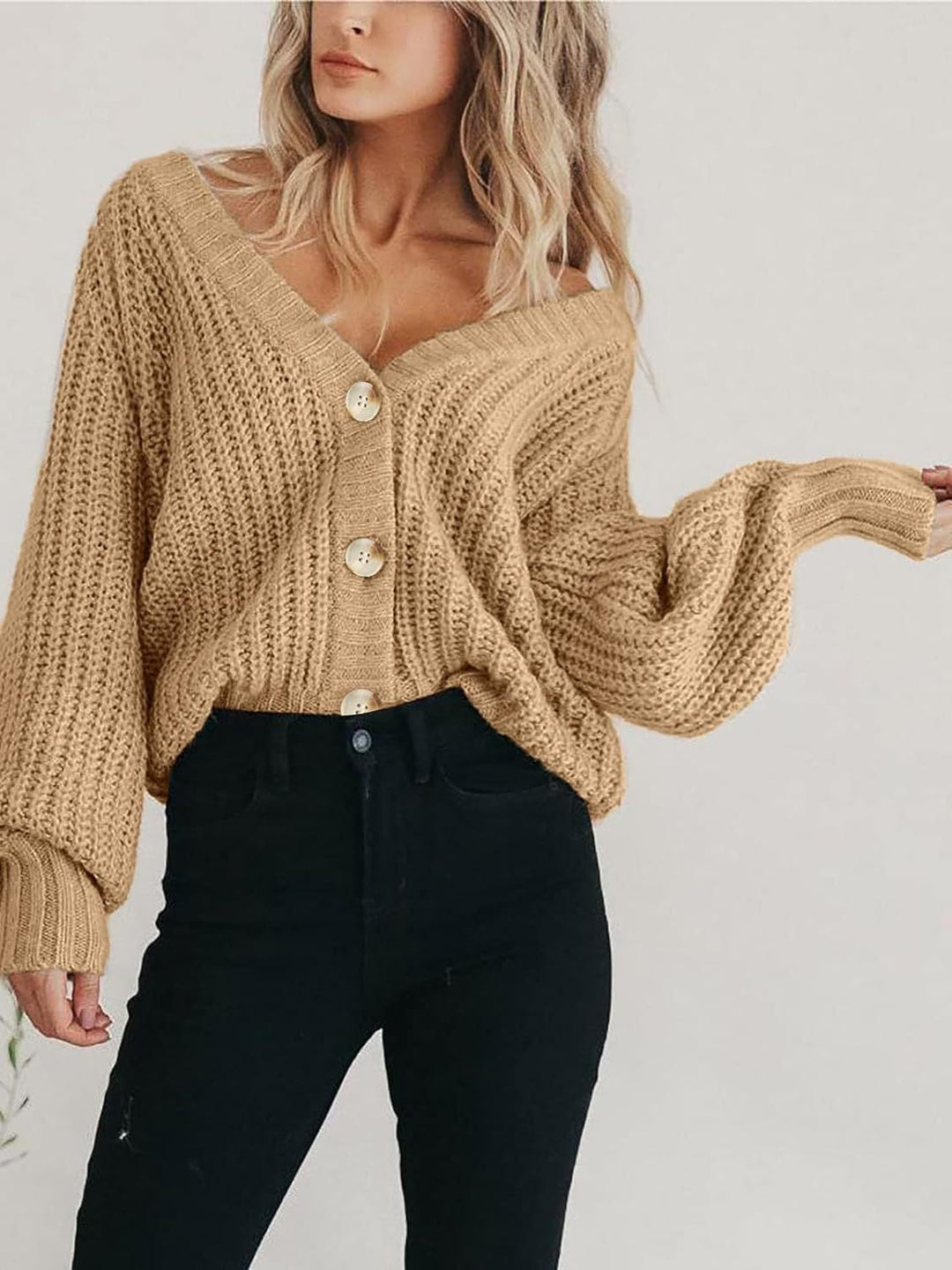 Damen Cardigan mit Knopfleiste und langen Ärmeln aus Polyester 2