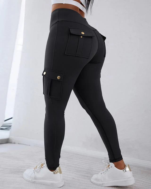 Damen Cargo Hose Hohe Taille Slim Fit Hochwertiger Stoff 3