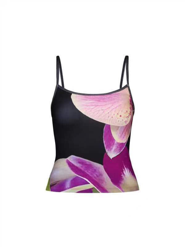 Damen Crop Top Floral Print Rückenausschnitt Spaghetti-Träger 10