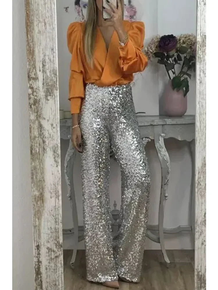 Damen Festliche Hose mit Pailletten und Modernem Schnitt 4