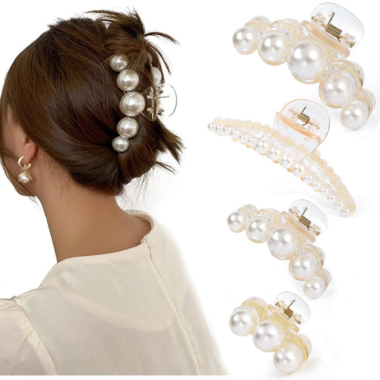 Damen Haarklammern Perlen-Design 4er-Pack für Stilvolle Frisuren 0