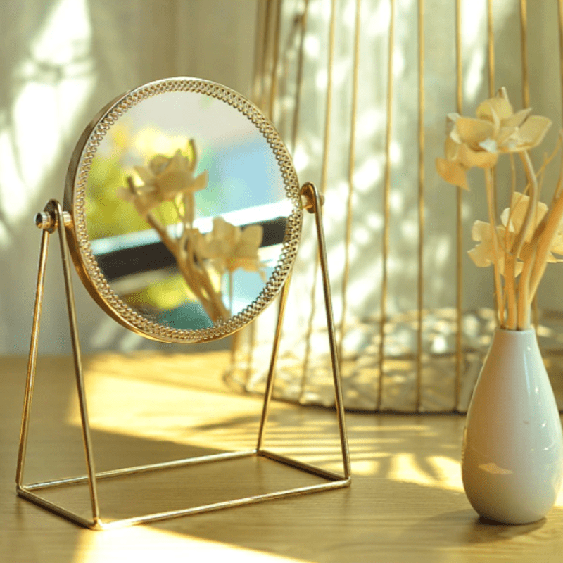 Damen Schminkspiegel Mit Licht und Doppelter Vergrößerung, Goldfinish 0