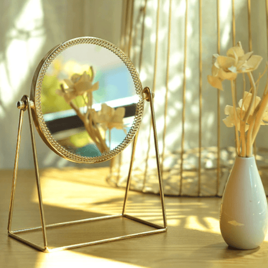 Damen Schminkspiegel Mit Licht und Doppelter Vergrößerung, Goldfinish 0