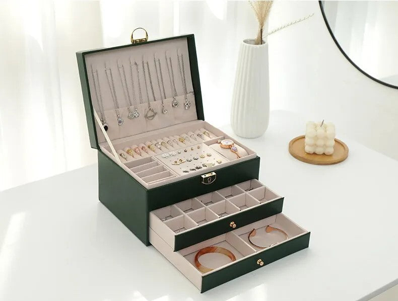 Damen Schmuckschatulle Mehrschichtiger Organizer für Ringe, Halsketten und Ohrringe 4