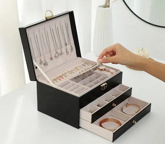 Damen Schmuckschatulle Mehrschichtiger Organizer für Ringe, Halsketten und Ohrringe 8