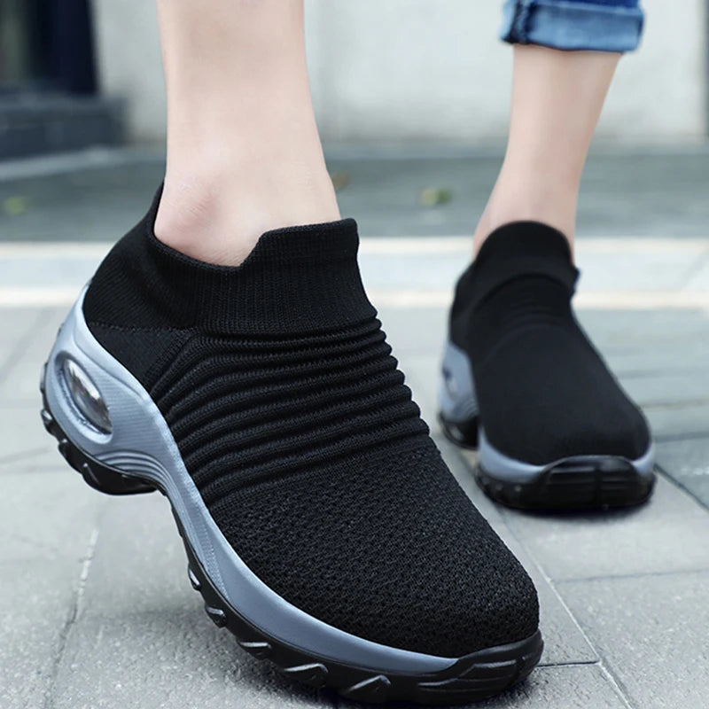Damen Sneakers Plattform Atmungsaktives Obermaterial Rutschfeste Sohle 4