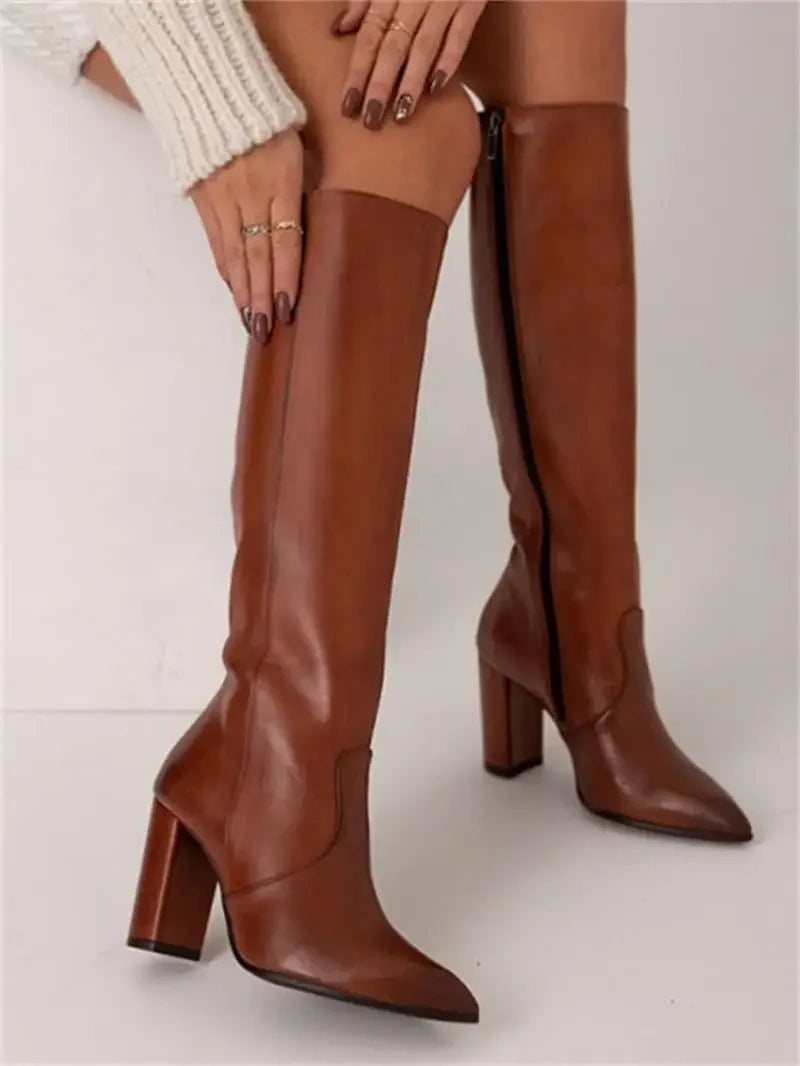 Damen Stiefel Elegantes Design Kunstleder Mittelhöhe 1