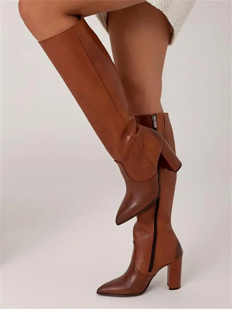 Damen Stiefel Elegantes Design Kunstleder Mittelhöhe 2