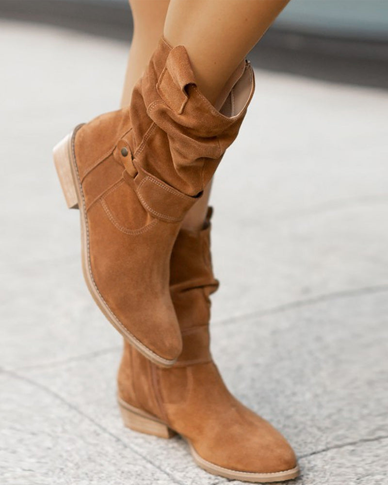 Damen Stiefeletten Niedriger Absatz Wildleder mit Reißverschluss 5