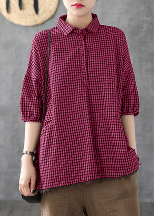 Damenbluse Halbarm Karomuster Patchwork Design für Sommeroutfits 5