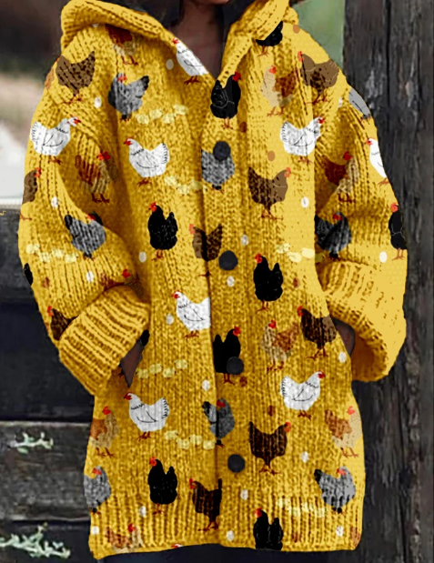 Variant image for Damen Cardigan mit Hühner- und Küken-Grafik aus Weichem Stoff-9
