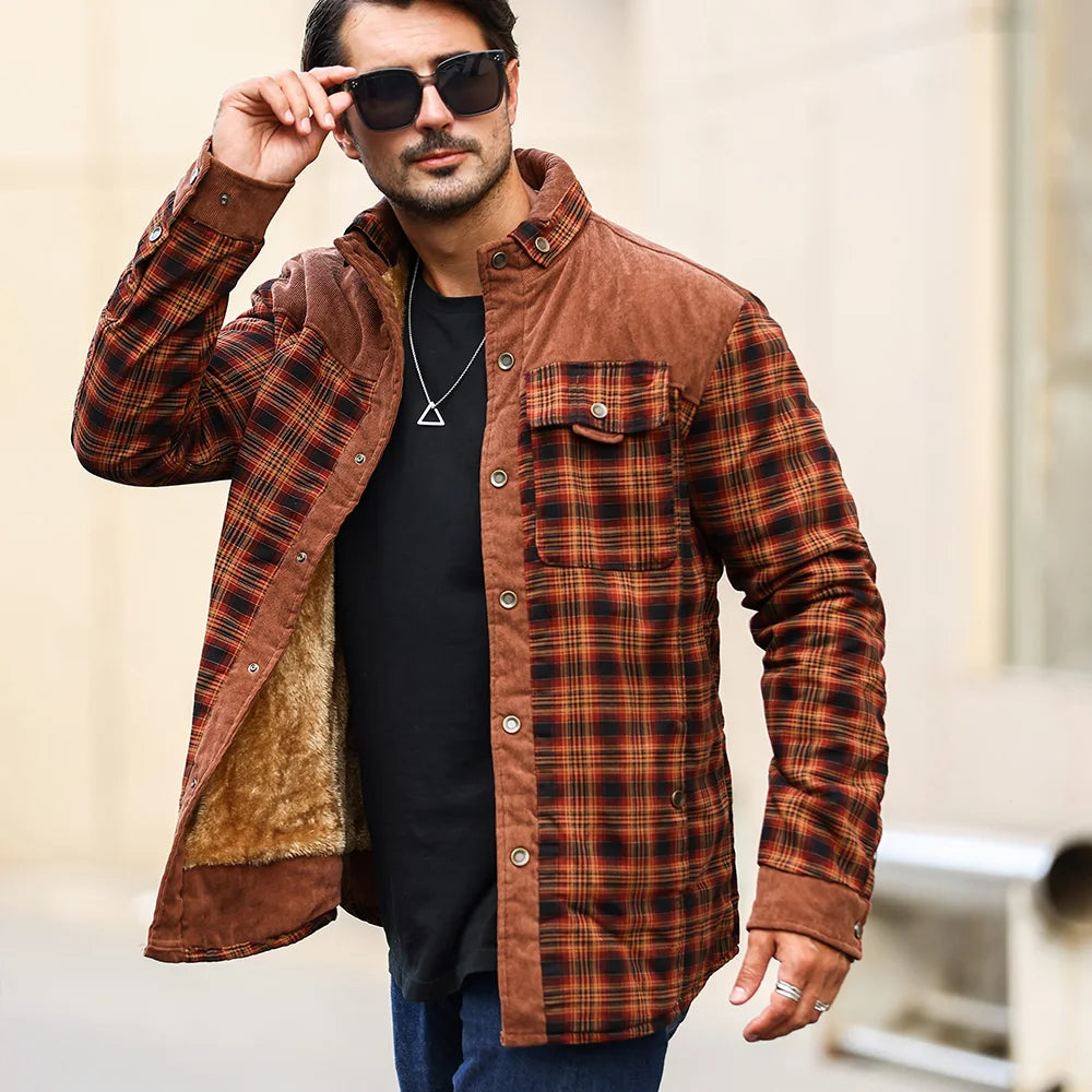 Herren Bomberjacke Winter Winddicht Plaid Sherpa Fleece 4