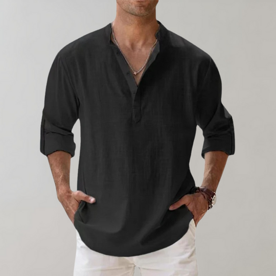 Herren Leinen Hemd Oversize Offene Kragenlinie Langarm Casual 3