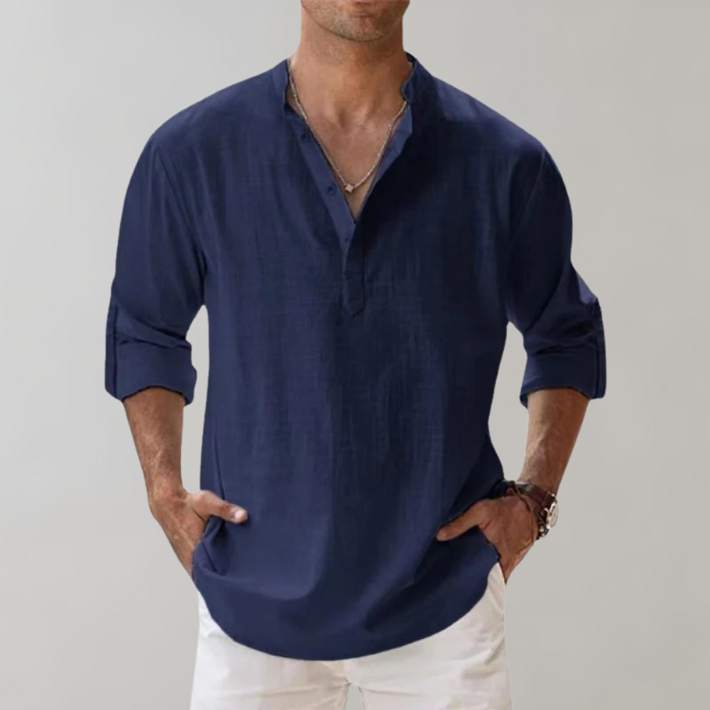 Herren Leinen Hemd Oversize Offene Kragenlinie Langarm Casual 6