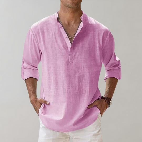 Herren Leinen Hemd Oversize Offene Kragenlinie Langarm Casual 7