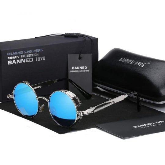 Herren Sonnenbrille Runde Steampunk-Style 0