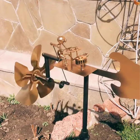 Kinetische Gartenskulptur Windmühle Rock Band für Garten und Terrasse 8