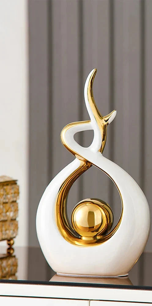 Moderne Abstrakte Kunstskulptur für Zuhause und Büro mit Goldakzenten 15