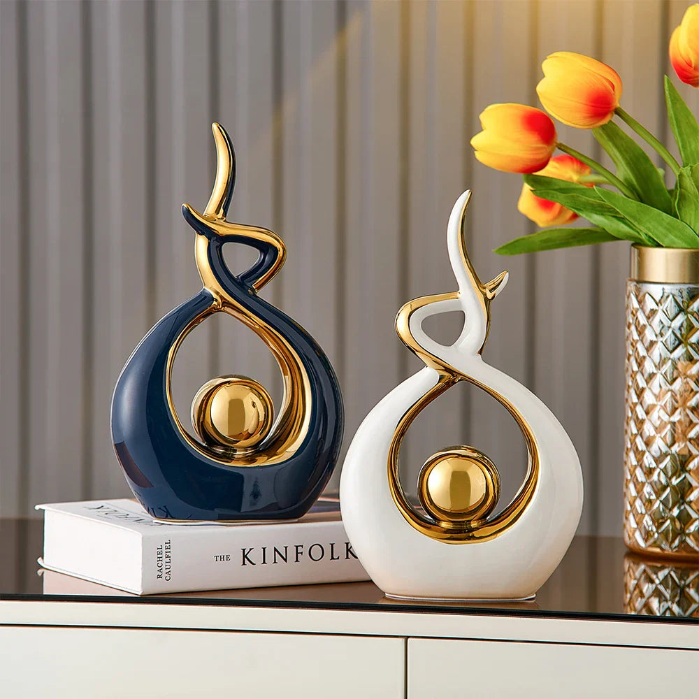 Moderne Abstrakte Kunstskulptur für Zuhause und Büro mit Goldakzenten 4